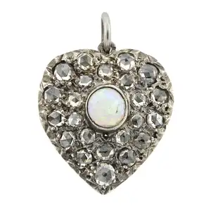 Opal and rose-cut diamond heart pendant