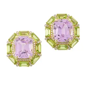 Kunzite, peridot and diamond earrings