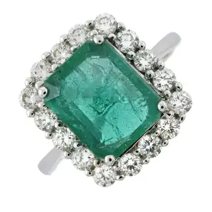 18ct gold emerald and diamond cluster ring
