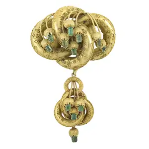 Early Victorian gold cannetille and emerald brooch