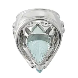 Carved aquamarine and diamond stylised insect ring