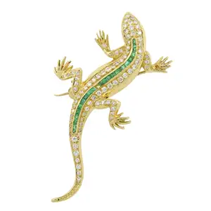 Diamond and emerald lizard brooch