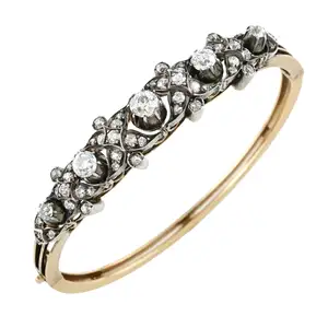 Victorian silver and gold diamond hinged bangle