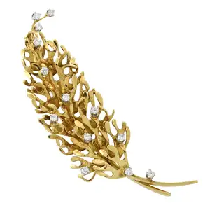 Diamond leaf brooch