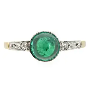 Art Deco emerald cabochon and diamond ring