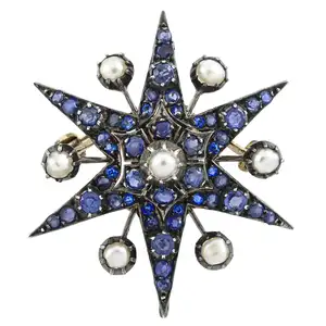 Victorian sapphire and split pearl star brooch