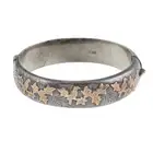 Silver bicolour foliate hinged bangle