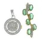 Two 9ct gold diamond & emerald pendants
