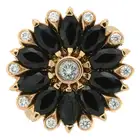 18ct gold diamond & black gem floral spinner ring