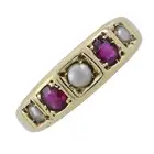 Early 20th c. ruby & split pearl five-stone ring
