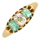 Early 20th c. emerald & diamond three-stone ring