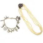 Imitation pearl necklace & charm bracelet 