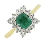 18ct gold emerald & diamond cluster ring