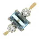 18ct gold aquamarine & diamond three-stone ring