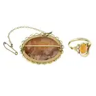 Shell cameo ring & brooch, one 9ct gold