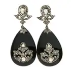 Silver onyx & diamond drop earrings