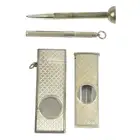 Two cigar cutters, plus a toothpick or piercer & a golf tee pencil (4)