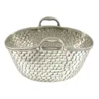 Egyptian basket weave dish; plus cased napkin rings