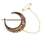 Late 19th century ruby & diamond crescent brooch