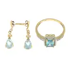 9ct gold topaz & diamond ring & earrings