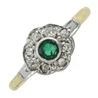 Mid 20th century emerald & diamond cluster ring
