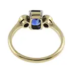 Synthetic sapphire & diamond three-stone ring