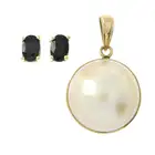 Mabe pearl pendant & sapphire stud earrings 