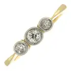 Mid 20th century diamond three-stone ring