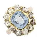 Aquamarine and old-cut diamond cluster ring