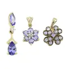 Three 9ct gold tanzanite pendants