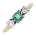 Synthetic emerald & diamond three-stone ring