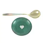 Danish silver & enamel dish; plus an enamel spoon (2)