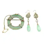 Mid 20th c. jade brooch & drop earrings