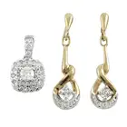 9ct gold diamond pendant & drop earrings