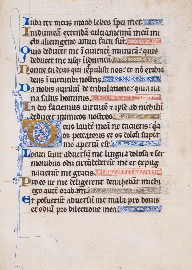 36 Leaf from a lavishly illuminated Psalter, in Latin, manuscript on vellum, [northern England, c.1260-70]
