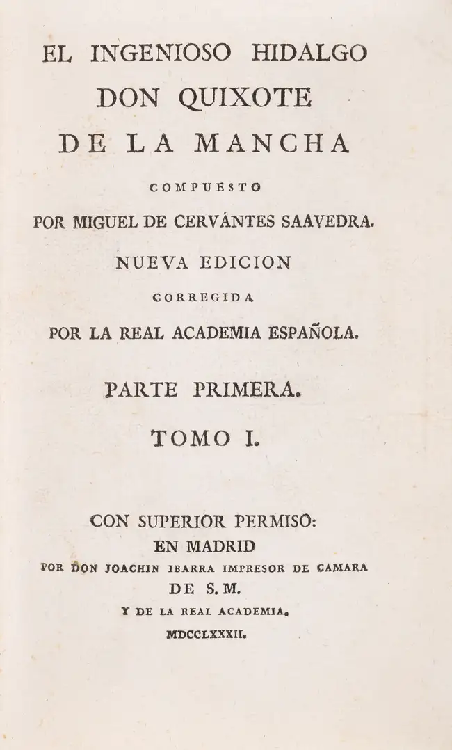 90 Bequeathed by Elizabeth Carter to Hannah More.- Cervantes Saavedra (Miguel de) El Ingenioso Hidalgo Don Quixote de la Mancha, 4 vol., inscribed by Han...