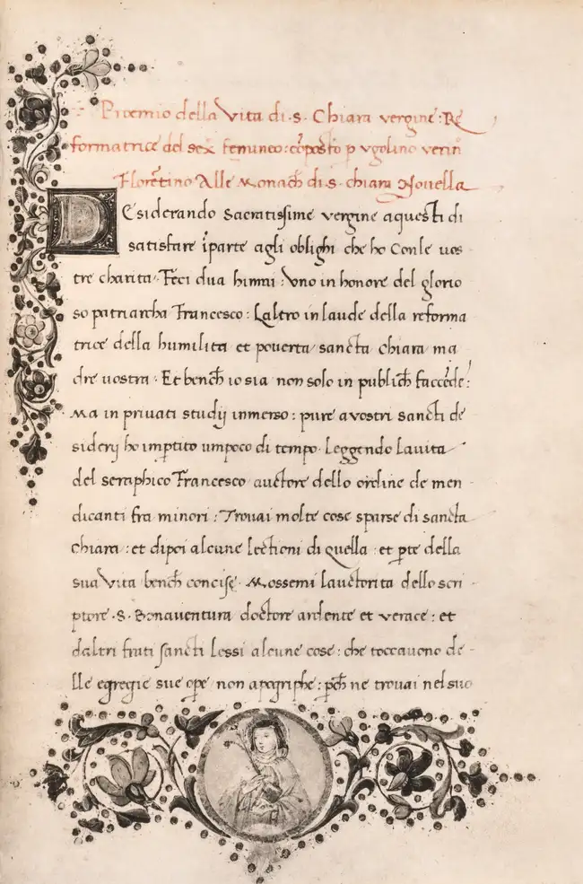 185 Ashendene Press.- Vita di Santa Chiara, one of 236 copies, original limp vellum with ties, signed presentation inscription from the printer, Ashendene...