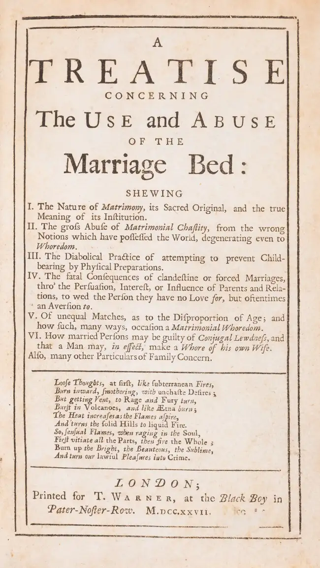 80 Conjugal Lewdness.- [Defoe (Daniel)] A Treatise concerning the Use and Abuse of the Marriage Bed, first edition, second issue with cancel title mounte...