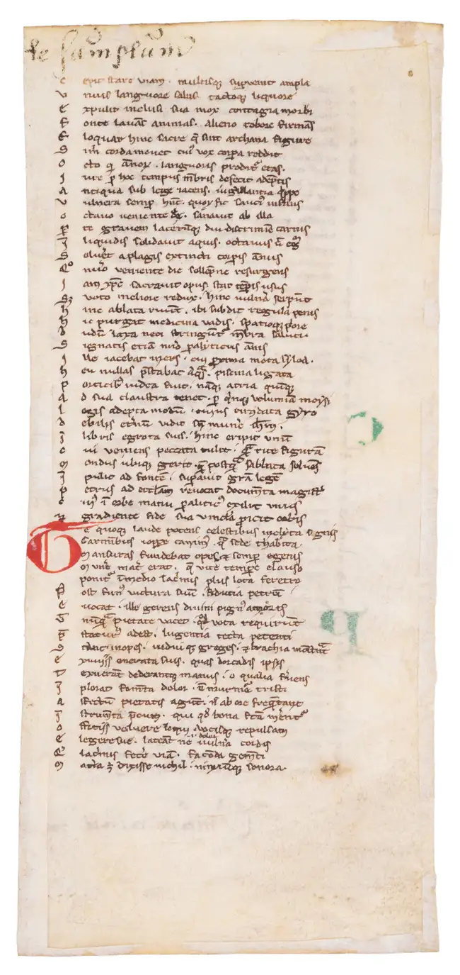 29 England.- Two leaves from a manuscript of the works of Arator, including the whole Epistola ad Florianum, and part of the Historia Apostolica, decorat...
