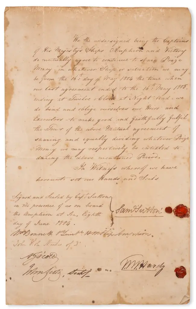 47 Royal Navy.- Sutton (Samuel) Group of documents relating to Captain Samuel Sutton's service in the Royal Navy, 1802-15 (c. 20 pieces).

&nbsp;