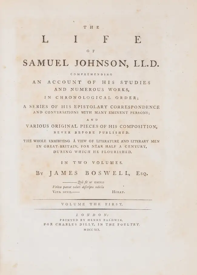 91 Boswell (James) The Life of Samuel Johnson, 2 vol., first edition, first issue with "gve" on p.135, line 10, vol. 1, by Henry Baldwin, 1791.