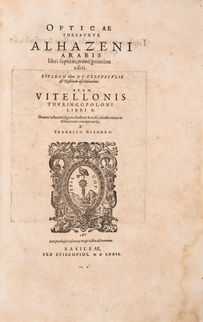 222 Optics.- Haytham (Ibn al) [known as Alhazen]. Opticae Thesaurus...Item Vitellonis Thuringopoloni libri X..., edited by Friedrich Risner, 2 parts in 1,...