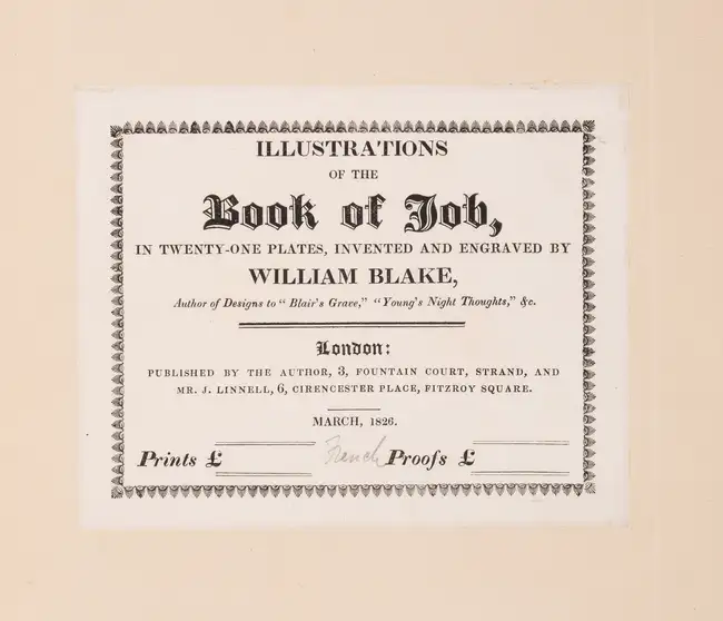 97 Blake (William) Illustrations of the Book of Job, one of 215 first issue "Proof" copies, this one of 65 copies on "French" paper, Published by the Aut...