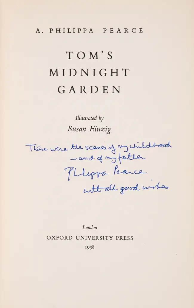 Pearce (Philippa) Tom's Midnight Garden, signed inscription from the author 