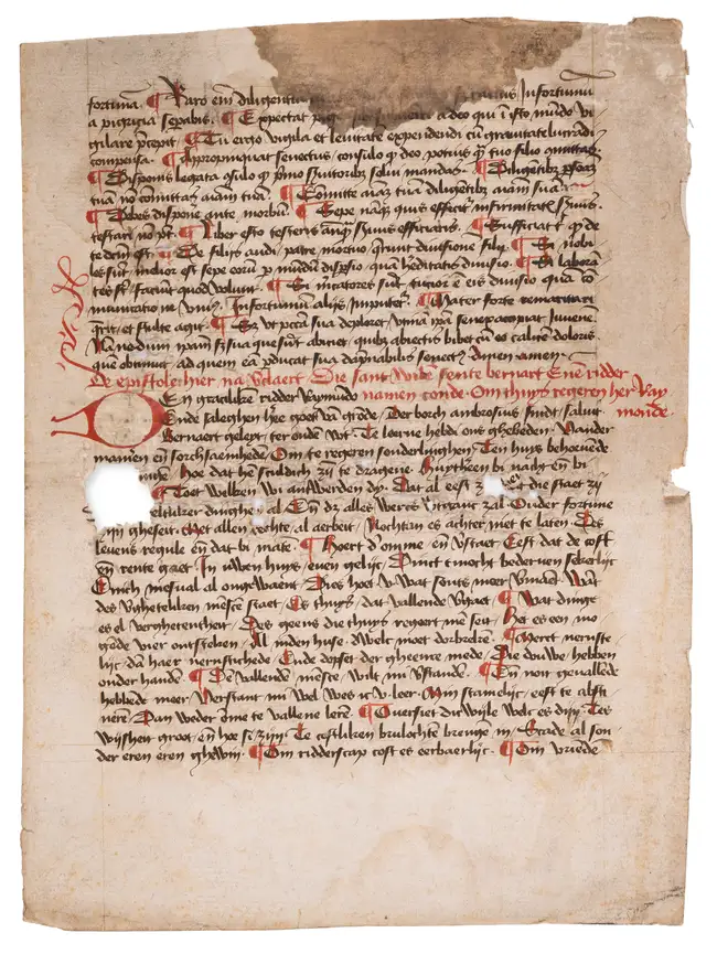 34 Low Countries.- Five leaves from a collection of the letters of St. Bernard of Clairvaux, including the Epistola Lugdunensis, manuscript on paper, tex...