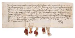 Edward&nbsp;IV (King).- Kent, St. Laurence, Thanet.- Charter, grantors William Manston and others grant confirming a messuage and 2 acres of land to Edmund Gra