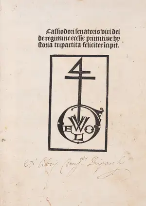 5 Cassiodorus (Magnus Aurelius) Historia Ecclesiastica Tripartita, [Paris], Georg Wolf, [c.1494-95]