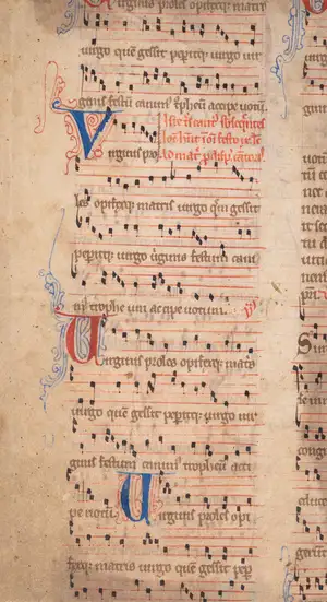 France.- Leaf from an early Choirbook, Latin manuscript on vellum, France, [thirteenth century].