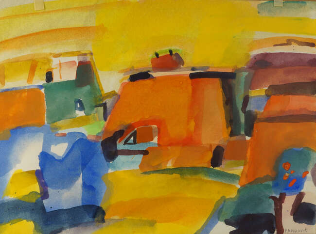 
	
		P A Vincent, British 20th/21st century- Abstract landscape study; watercolour and pastel,...