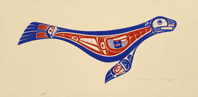 
	
		Ron Hamilton, Canadian b.1948- Opetchesaht Tribe Too-Cook Hupquatchew, c.1980; screenprint in...